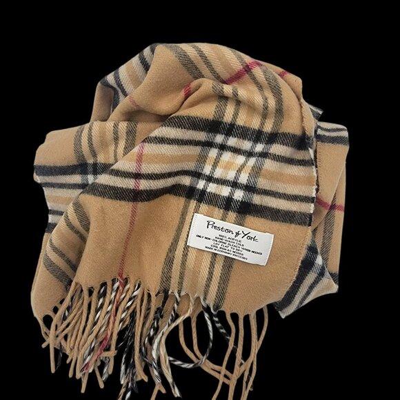 Preston & York Tan Preppy Dark Academia  Plaid Winter Scarf With Fringe - Picture 3 of 8